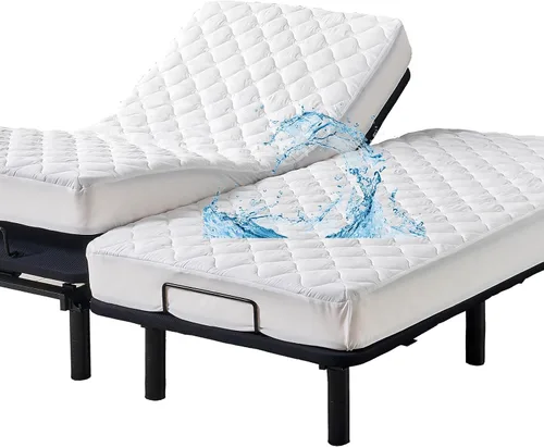 Vista 10 de Protector de colchón acolchado impermeable tamaño individual para colchón de aire, suave y silencioso, con bolsillo elástico, color blanco