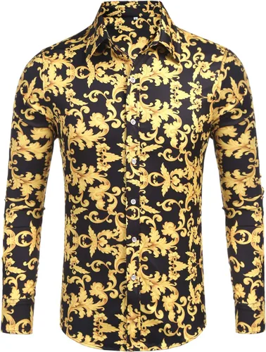 Vista 2 de Daupanzees Camisa de vestir con estampado de lujo de manga larga para hombre