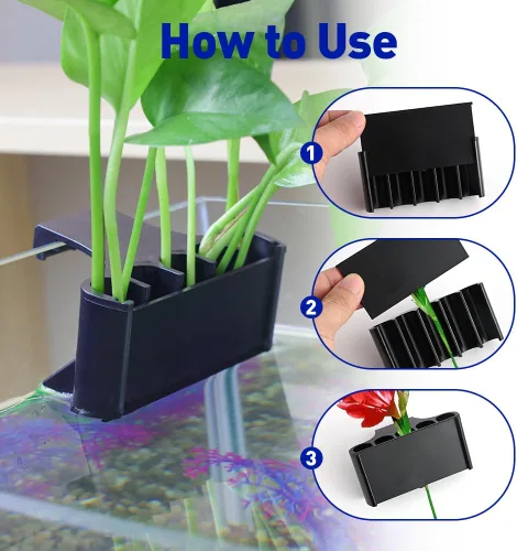 Vista 5 de Soporte para plantas de acuario,Sostenedor de plantas de tanque de peces de plástico,Taza colgante de plantador de acuario para plantas vivas