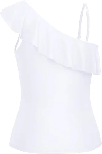 Vista 3 de Yonique Tankini de un hombro para mujer, con volantes, sin tirantes, sin parte inferior