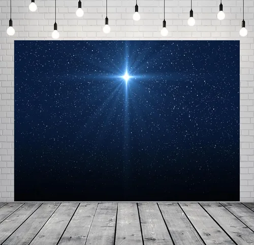 Vista 2 de BELECO Telón de fondo de tela de estrella nocturna de 5 x 3 pies, Santa Navidad, estrella, cielo estrellado azul, fondo, escena de la Natividad