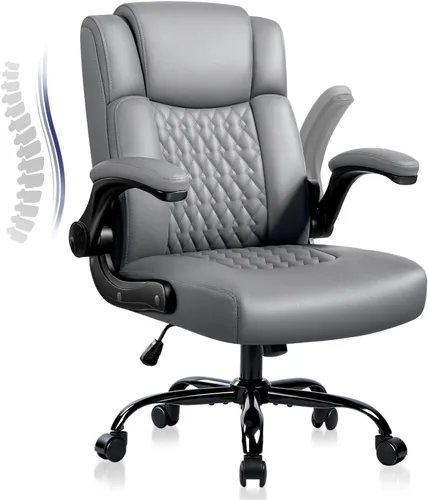 Vista 11 de Silla de escritorio de cuero OFIKA, silla de oficina ergonómica con soporte lumbar, silla de computadora, silla ejecutiva de cuero con reposabrazos