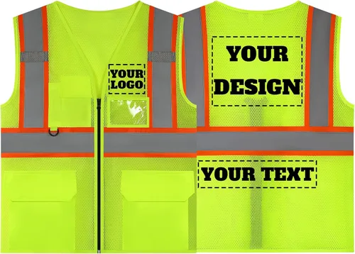 Vista 42 de Chaleco de seguridad reflectante de malla con logotipo personalizado con cremallera Chaleco de alta visibilidad para construcción al aire libre Ropa