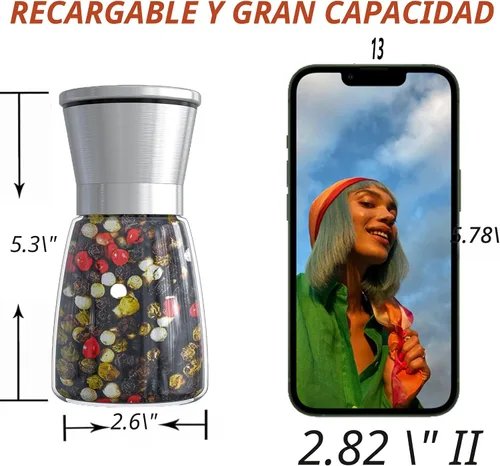 Vista 2 de Ebaco Molinillo de Pimienta Profesional - con Rotor de Mecanismo de Acero al Carbono Endurecido de Alemania, Molino de Pimienta Rellenable 6OZ