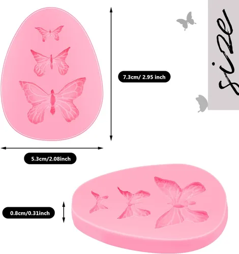 Vista 2 de Boao 2 moldes de silicona de mariposa, mini molde de fondant para hornear, herramienta de decoración de cupcakes, bandejas de chocolate