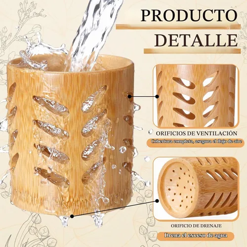 Vista 3 de Paquete de 2 Macetas de Bambú, Maceta Redonda Transpirable de 4 Pulgadas con Diseño Hueco para Optimizar el Flujo de Aire, Maceta Natural Marrón