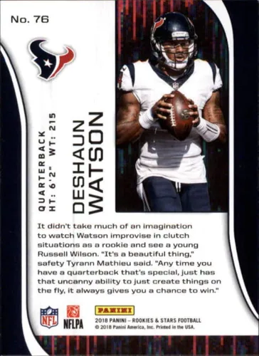 Vista 2 de Deshaun Watson 2018 Panini Rookies and Stars #76 NM++ Texans Football NFL