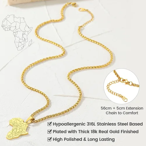 Vista 7 de GOLDCHIC JEWELRY - Collar de mapa de África para hombre, acero inoxidable, tribal africano, ojo egipcio de HorusI LOVE AFRICAMapa de Elefante
