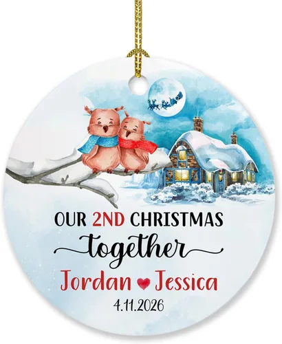 Vista 19 de Adorno de decoración de pareja juntos Navidad 2025, Adorno personalizado de nuestra primera Navidad juntos, regalo para citas, aniversario, pareja