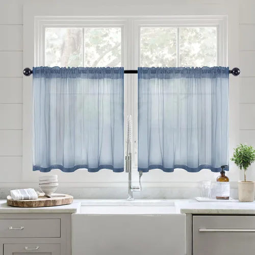 Vista 33 de MIULEE Cortinas semitransparentes 24 pulgadas de largo 2 paneles para ventana de cocina sobre el fregadero, cortinas cortas pequeñas de café