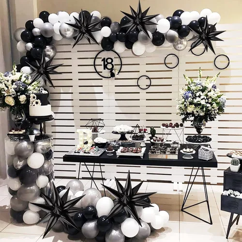 Vista 7 de 60 globos de estrella negra, globos de papel de aluminio de estrella de explosión de 12 puntos para Halloween, Navidad, cumpleaños, boda, Negro