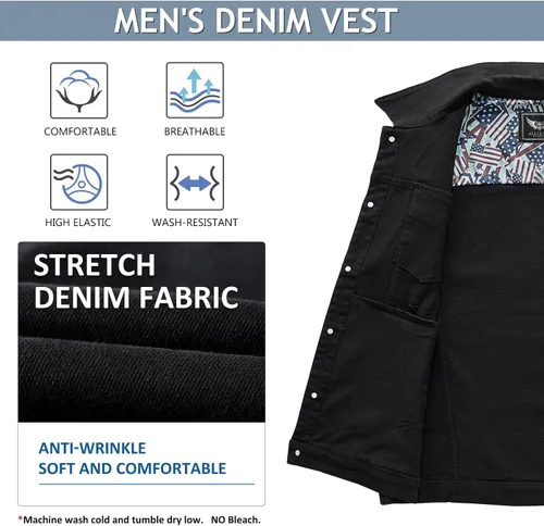 Vista 4 de Chaleco de mezclilla para hombre, a la moda, elástico, camionero, sin mangas, ropa de abrigo