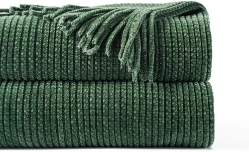 Vista 36 de BATTILO HOME Manta verde manzana para sofá, suave manta de punto de chenilla con borlas para la decoración del hogar, manta verde primavera