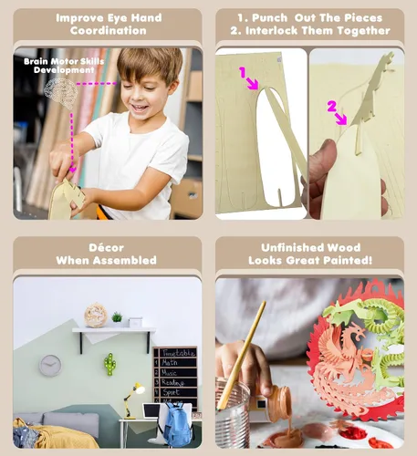 Vista 3 de Puzzled Rompecabezas 3D de madera de dragón y fénix de la suerte, rompecabezas de madera de dragón y fénix, rompecabezas educativo de bricolaje