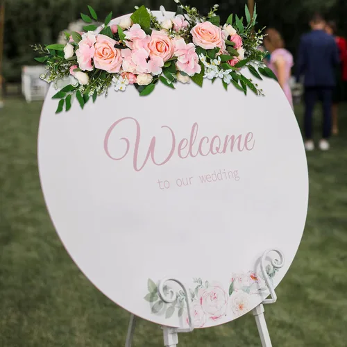 Vista 8 de Arreglo floral de cenador artificial, diseño rústico y floral, para decoración de mesa de boda, recepción, telón de fondo (rosa)