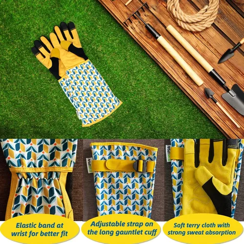 Vista 2 de Guantes Largos de Jardinería, Resistentes a Espinas y Pinchazos, Guantes Protectores para Rosas y Cactus para Jardinero, Regalos