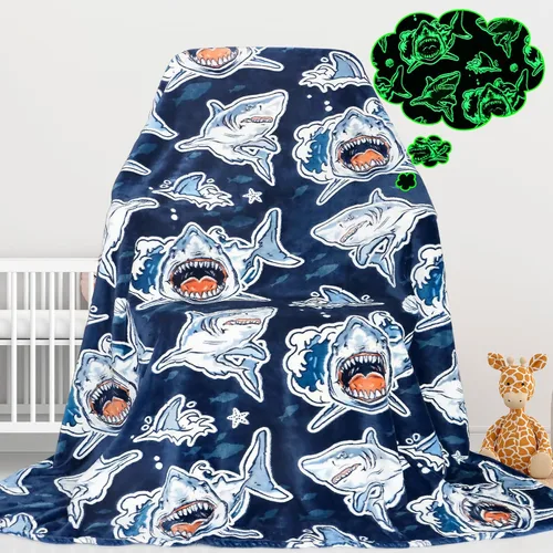 Vista 14 de Gdindff Bonita manta infantil que brilla en la oscuridad con diseño de dinosaurio para niños, de franela que brilla en la cama, sofá, sofá, manta