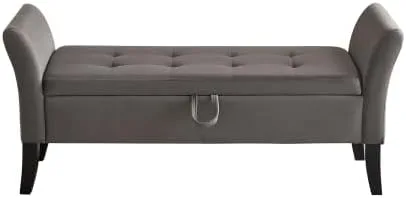 Vista 9 de 51.5" Velvet Storage Ottoman Bench with Curved Arms, Rectangular End of Bed Chest for Bedroom & Living Room Grey