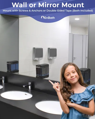 Vista 5 de Dispensador de jabón comercial de pared para baño (paquete de 2), dispensador de jabón de manos y desinfectante montado en la pared para el hogar