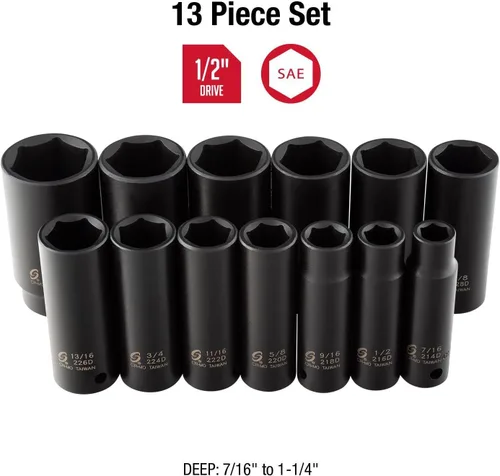 Vista 3 de Sunex 2651 - Juego de llaves de vaso de impacto SAE estándar de 1/2 pulgada, 13 piezas