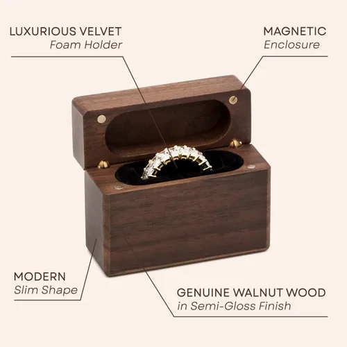 Vista 9 de MUUJEE You Are My Universe Engraved Wooden Ring Box, Slim Engagement Proposal Ring Holder, Wedding Ceremony Ring Bearer Box, Fiance Gift Ideas