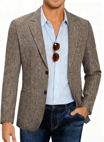 Vista 24 de COOFANDY Mens Blazer Casual Slim Fit Sport Coats Lightweight Sport Jacket Linen Textured Blazer, Two Button Suit Jacket, Patch Pockets, Plaid B