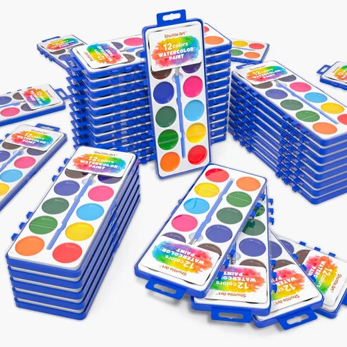 Vista 9 de Shuttle Art Juego de 30 pinturas de acuarela a granel, juego de pintura de acuarela de 12 colores a granel con pinceles para niños y adultos