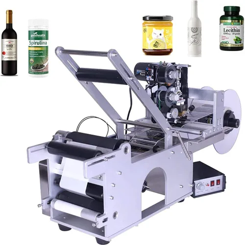 Vista 7 de NEWTRY Etiquetadora semiautomática de botellas redondas 2 en 1 con máquina de codificación de fecha Diámetro de botella de 0.787-4.724 in