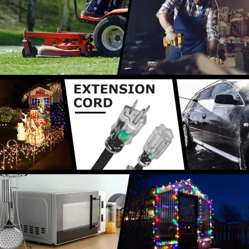 Vista 7 de YOJOE Extensión de cable para interiores y exteriores con extremo iluminado, cable resistente de 3 puntas 15A a prueba de inclemencias del tiempo