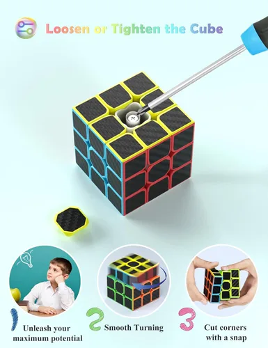 Vista 8 de Cubo de velocidad ROXENDA - Juego de cubos de velocidad de 2 x 2 3 x 3 pirámide de fibra de carbono