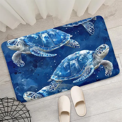 Vista 4 de Alfombra de tortuga marina con estampado de animales marinos y animales marinos, alfombra con estampado de tortugas marinas, para niños y niñas
