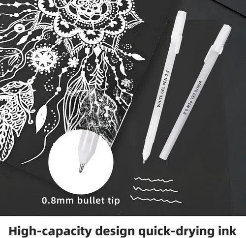Vista 2 de Paquete de 12 bolígrafos de gel blanco, punta extrafina de 0.031 in, bolígrafo de gel de tinta blanca de primera calidad, para papel negro, arte