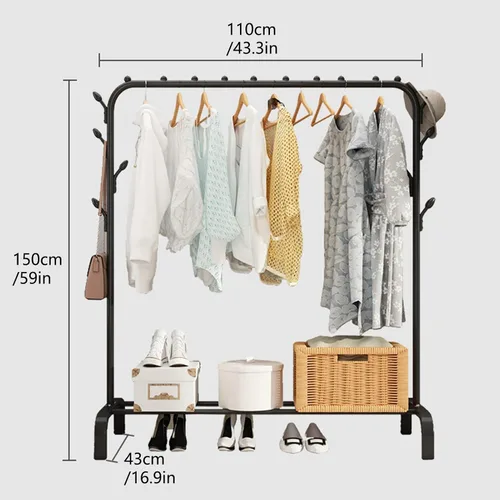 Vista 3 de Perchero de metal para ropa, antideslizante, resistente con estante inferior para colgar ropa, abrigos, faldas, camisas, suéteres, color negro