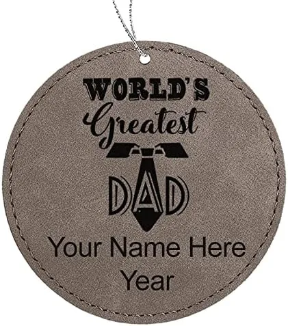 Vista 7 de LaserGram Personalized Christmas Ornament, World's Greatest Dad, Faux Leather, Custom Laser Engraved Gift Idea (Round Shape, Black with Gold)