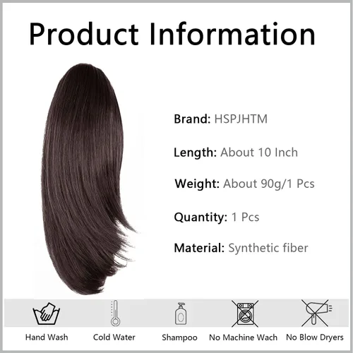 Vista 2 de Extensiones de cola de caballo, extensiones de cabello de cola de caballo con clip de garra marrón oscuro para mujer, pieza de cabello rizado