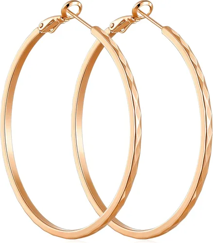 Vista 15 de Aretes de aro de corte de diamante para mujer, aro ligero y fino Dorado