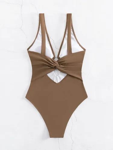 Vista 2 de SOLY HUX Traje de baño sexy de una pieza con cuello en V profundo para mujer