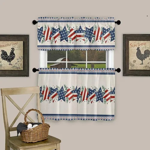 Vista 56 de Cortinas de cocina de Navidad, cenefa semitransparente ajustable con lazo, muñeco de nieve, copo de nieve, bolsillo para barra, tratamiento