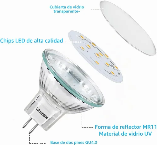 Vista 4 de MR11 GU4.0 focos de ledes, 20w, focos halógenos equivalentes, base Gu4