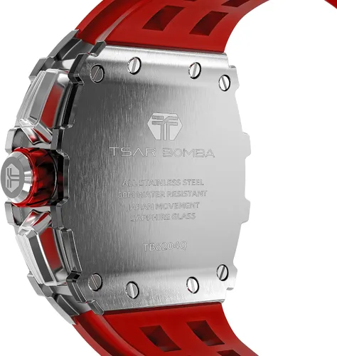 Vista 2 de TSAR BOMBA Relojes automáticos para hombre, reloj de esqueleto mecánico, relojes analógicos impermeables de 164.0ft, correas de reloj fluorubber