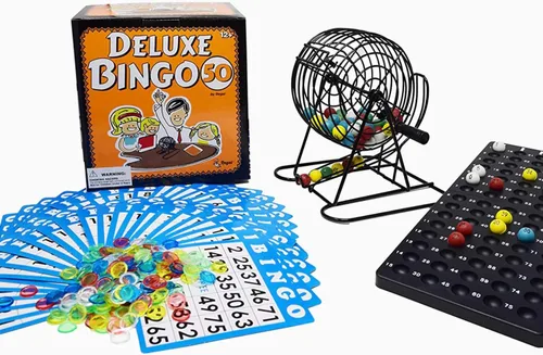 Vista 6 de Juego de bingo Deluxe de Regal Games con bombo, tabla, bolas, 18 tarjetas y fichas