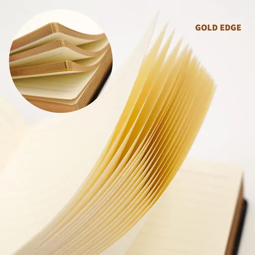 Vista 5 de BenOpinion Cuaderno rayado, cubierta de piel sintética negra, papeles gruesos de alta calidad de 3.53 oz/m² con borde dorado, 416 páginas A5