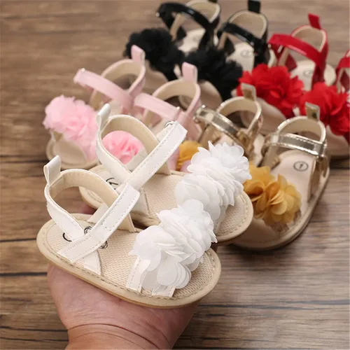 Vista 5 de Timatego Sandalias de verano para bebés y niñas, suela suave antideslizante con flores, zapatos de vestir para cuna