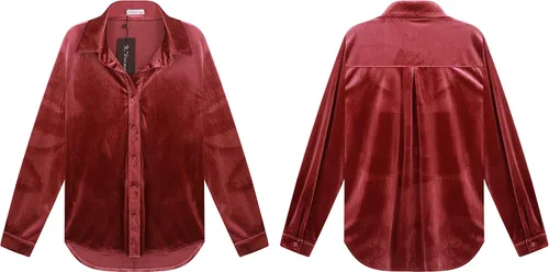 Vista 3 de R.Vivimos Camisetas casuales de terciopelo de manga larga con botones para mujer