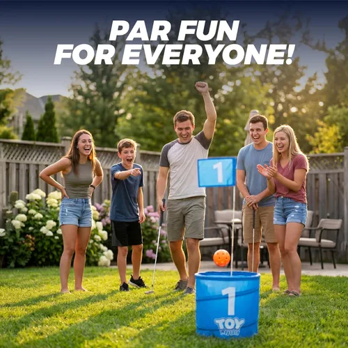 Vista 7 de TOY Life Juego de cubo de golf, juego de golf de 3 agujeros para adultos, familia y niños, campo de golf portátil con pelotas y bandera, juego