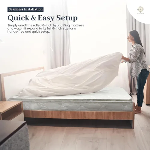 Vista 8 de Oliver & Smith - Colchón híbrido de espuma fresca y cómoda de 6 pulgadas con funda de algodón orgánico transpirable, parte superior acolchada suave