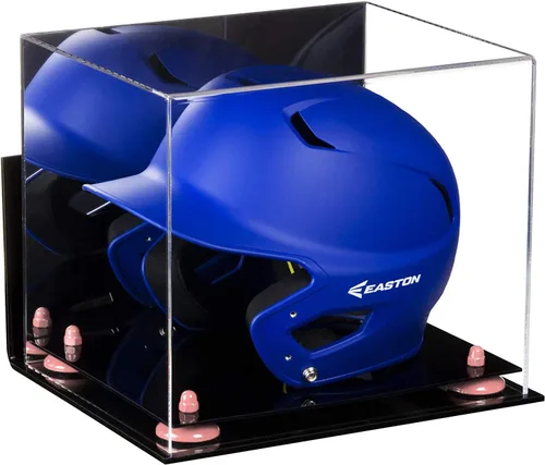 Vista 163 de Better Display Cases Vitrina acrílica para casco de bateo de béisbol con espejo, elevadores rosados, montaje en pared y base de espejo (V22/A012)