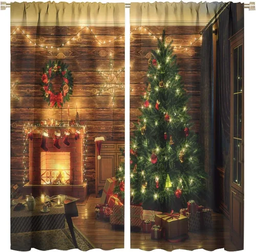 Vista 26 de Cortina opaca de Navidad para ventana, campanas de Navidad, festivales, decoración de atmósfera, cortina para sala de estar, habitación