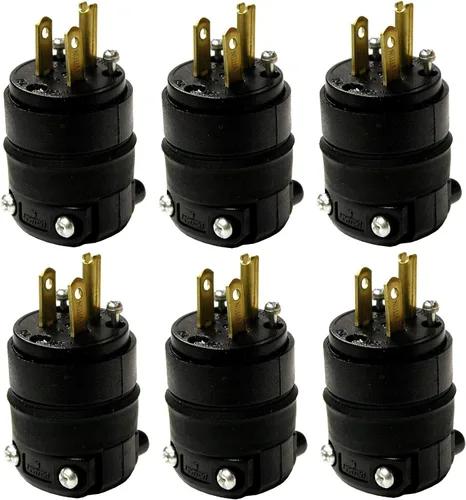 Vista 3 de Leviton 515PR Enchufe a tierra, con soporte de hule, para 3 cables, con 2 polos de palas rectas, color negro., negro, 515PR