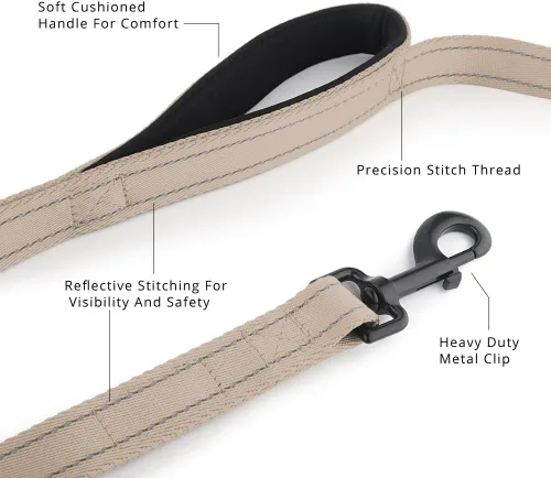 Vista 2 de Plutus Pet Correa de perro de doble asa, 4 pies de largo, para perros medianos y grandes Beige